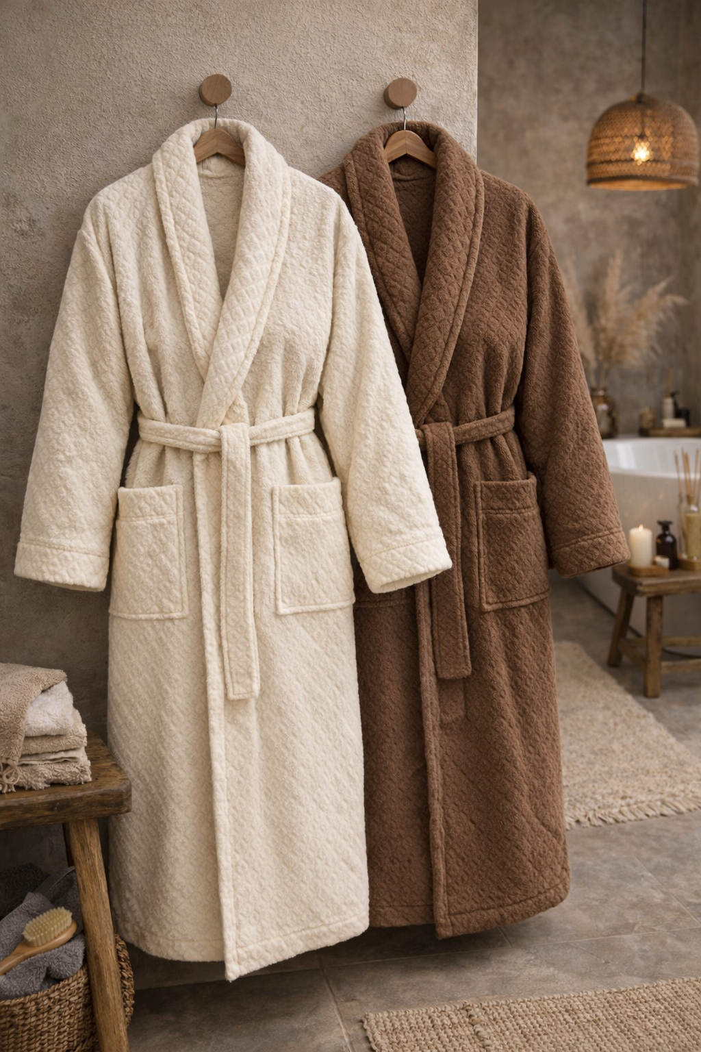 Bohem Serisi 4- 6’lı Çift Bornoz Ekibi (Kahve & Ekru)