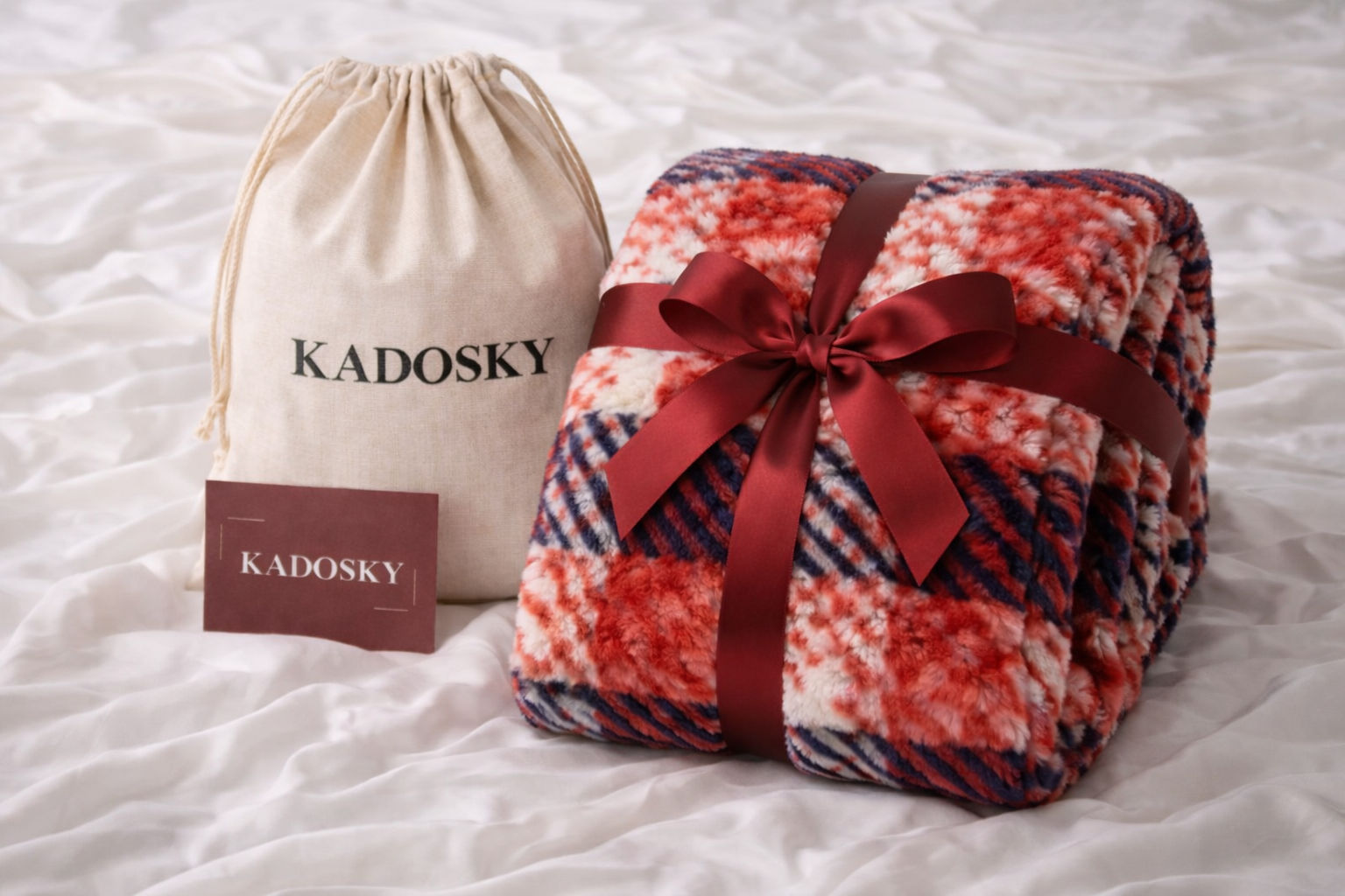 KADOSKY Peluş Battaniye 150×220 cm | Bordo Ekose