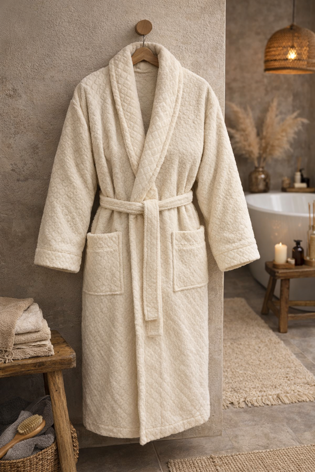 Bohem Serisi 4- 6’lı Çift Bornoz Ekibi (Kahve & Ekru)