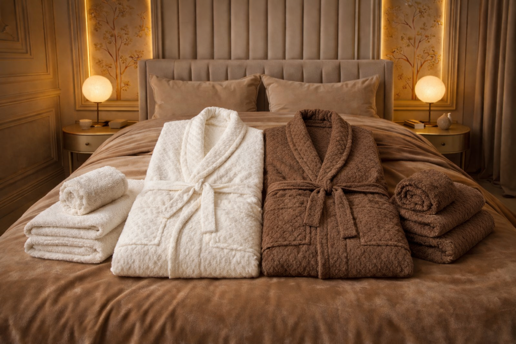 Bohem Serisi 4- 6’lı Çift Bornoz Ekibi (Kahve & Ekru)