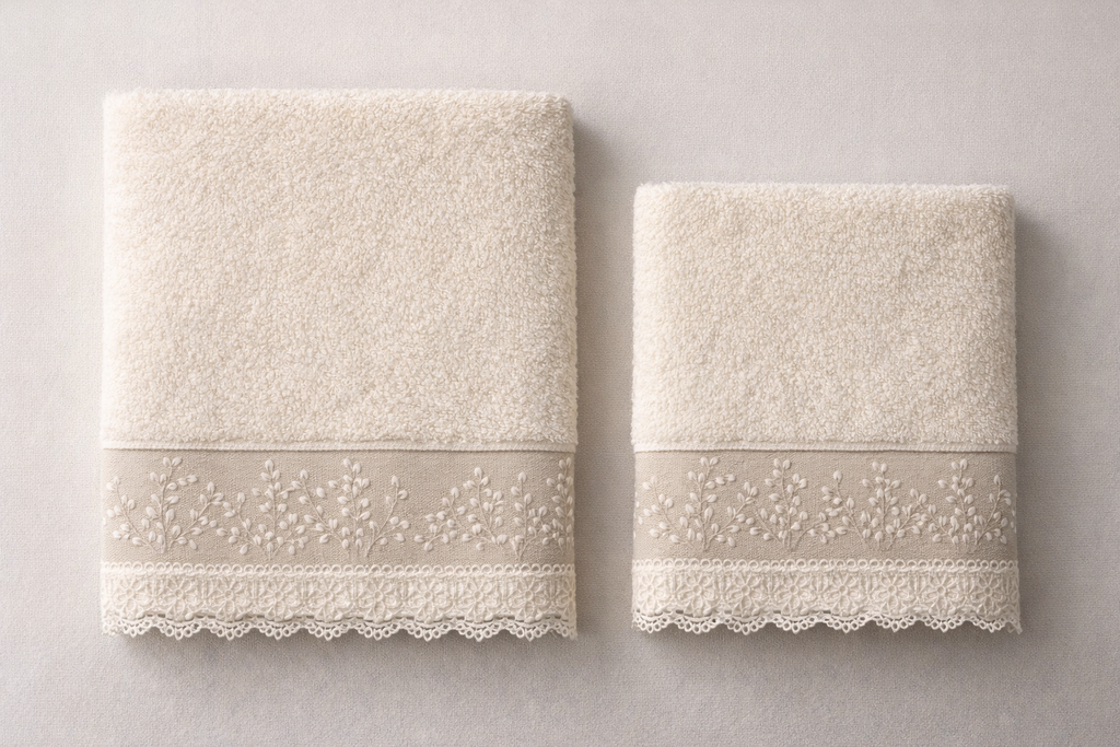 KADOSKY Bohem Serisi -1 Ultra Yumuşak Dantelli Banyo Havlu Seti - Saf Pamuk (2’li Set)