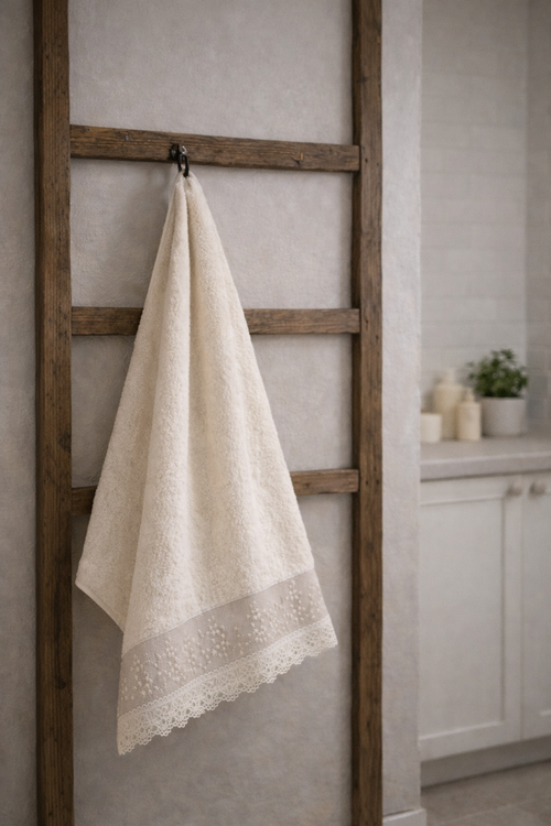 KADOSKY Bohem Serisi -1 Ultra Yumuşak Dantelli Banyo Havlu Seti - Saf Pamuk (2’li Set)