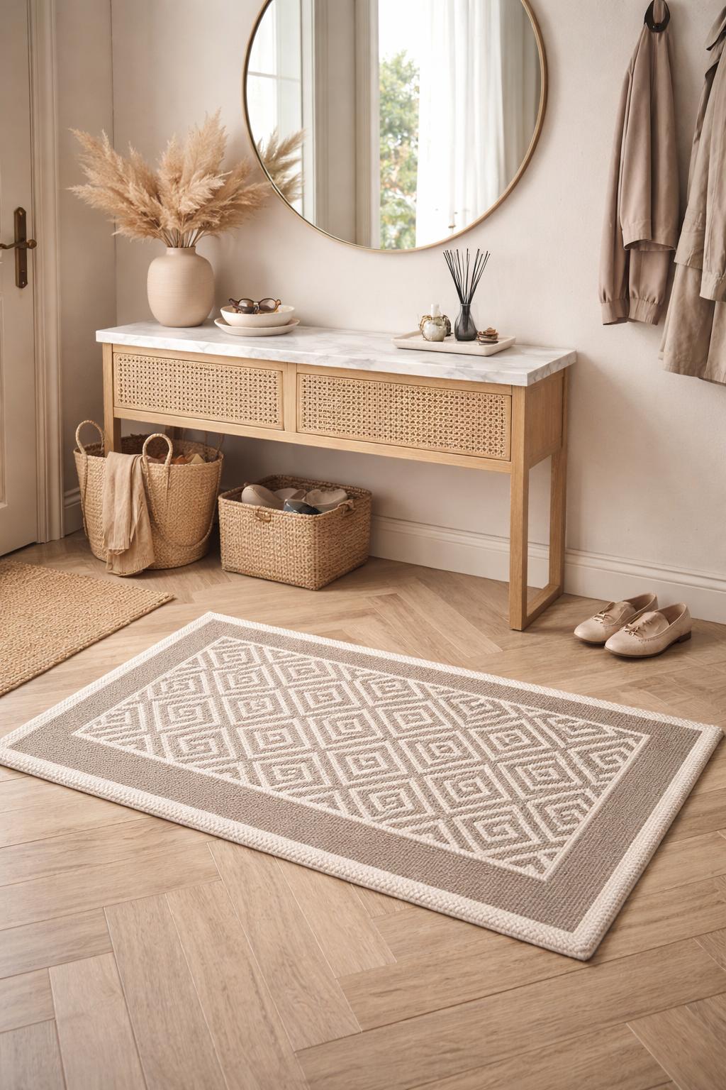 KADOSKY Bohem Serisi – 3 | Kaymaz Tabanlı Geometrik Banyo & Antre Paspası 60x100